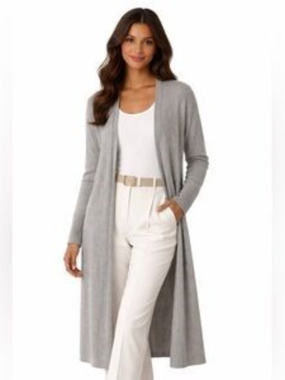 Long Open Cardi Duster sz M Heather Gray Wardrobe Basic